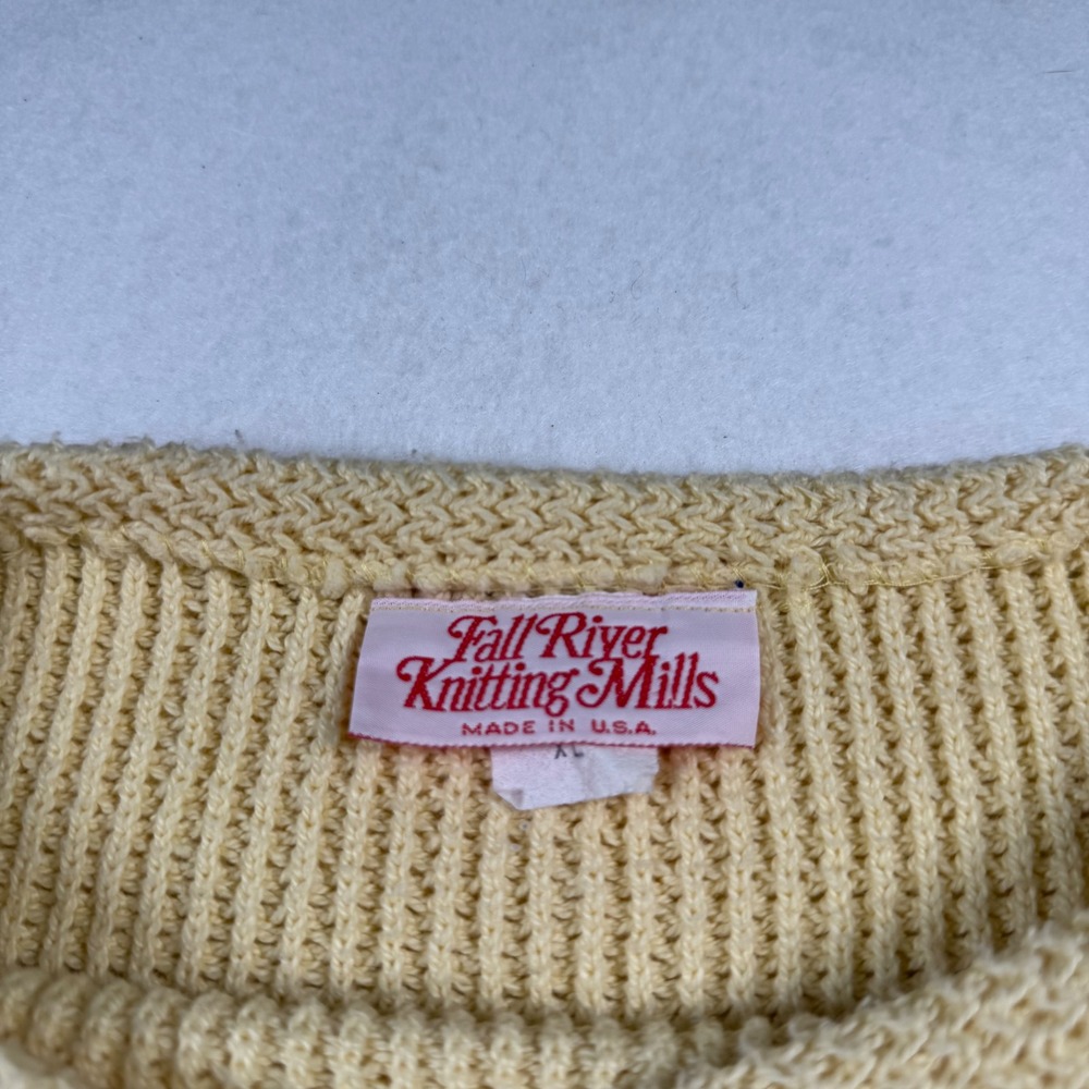 Vintage Fall River Knitting Mills Yellow Cotton Ribbed Boat Neck Sweater XL USA - Picture 4 of 9